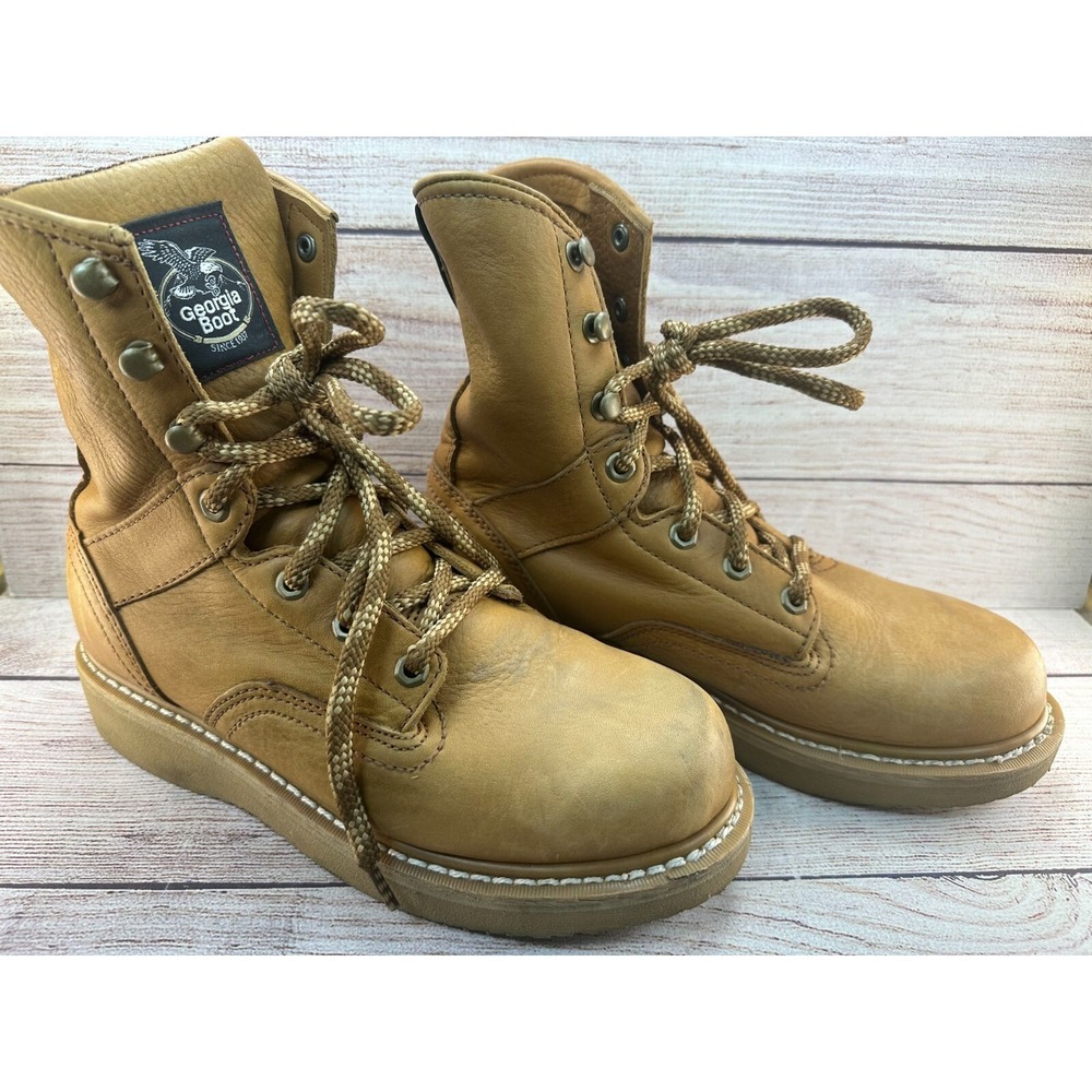 Georgia Boot G8152 8" Wedge Work Boot Men Size 8M Barracuda Gold Leather Lace Up
